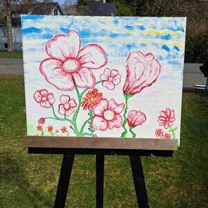 Original acrylic painting called 1st flowers.